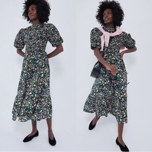 Tuckernuck Hyacinth House Smocked Samantha Black Floral Midi Size Small